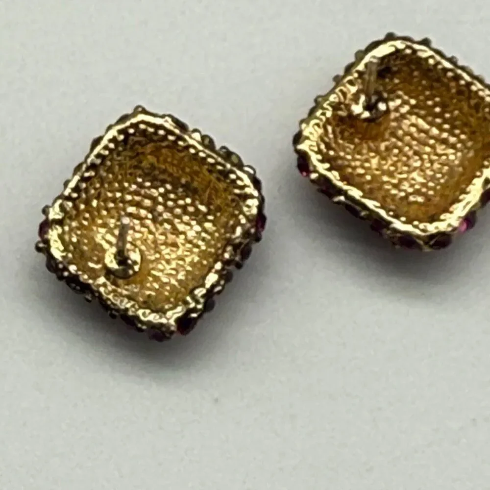 Vintage Fuchsia Metal And Stone Cube Earrings
